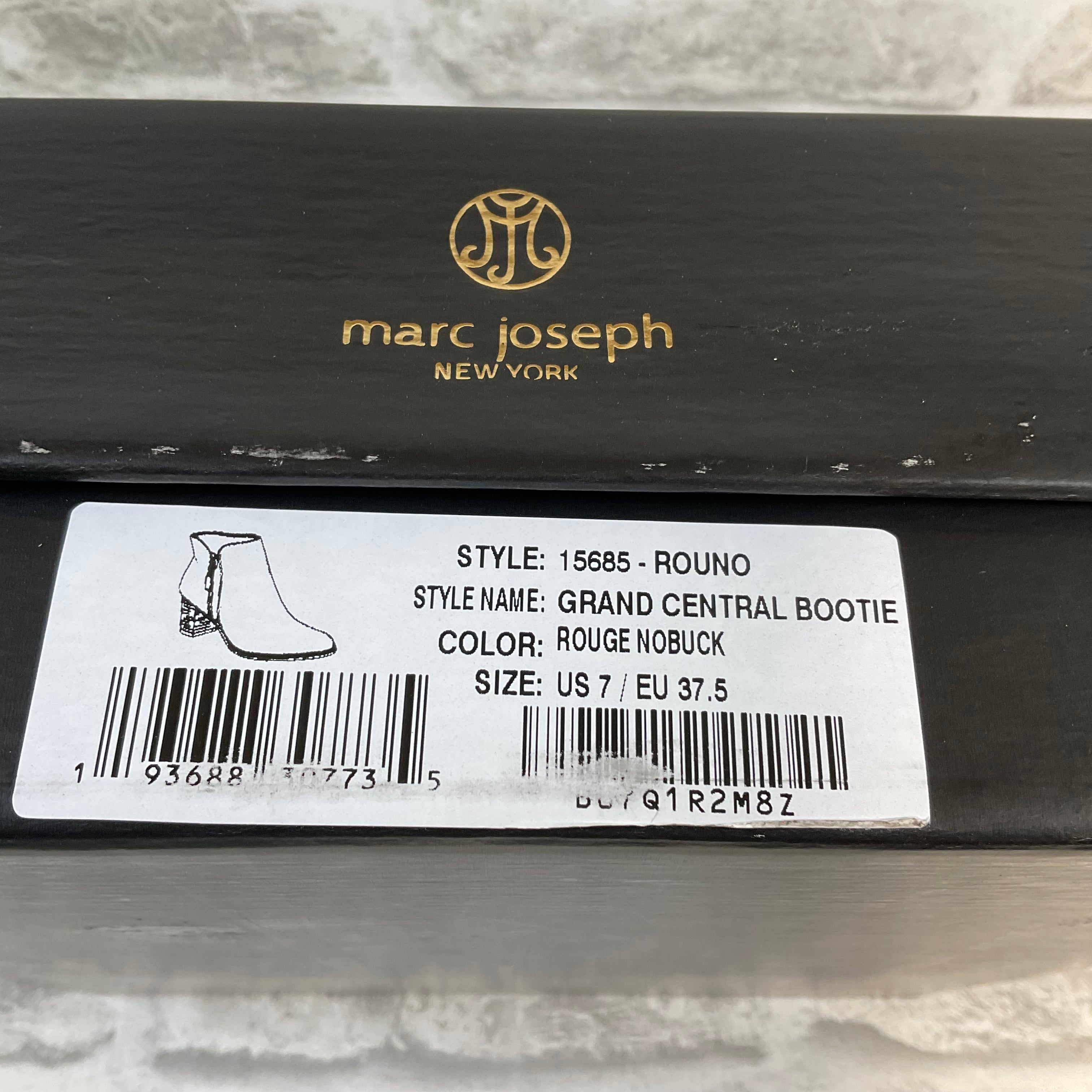 Marc Joseph New York Women's Leather Block Heel Ankle Boot, Size 7, Rouge Nubuck (7506122211566)